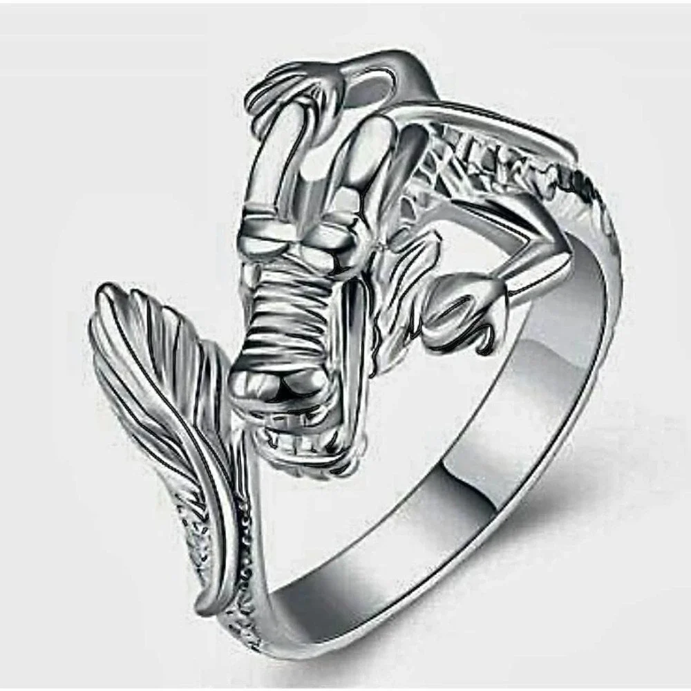 NEW STERLING SILVER DRAGON HEAD RING